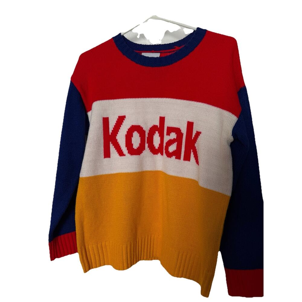 Kodak Unisex Sweater SMALL Red White Yellow Colorblock Long Sleeve Retro Classic